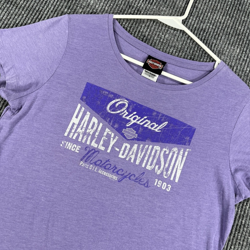 Harley Davidson Shirt Womens Large Purple Graphic Short Sleeve Motorcycle Tee